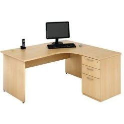 Bureau Compact Caisson - Piétement Panneau - Hêtre - Manutan -Bureau Produits Magasin AIG340185