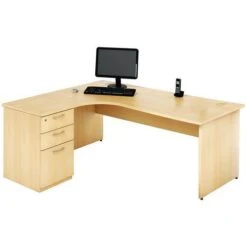 Bureau Compact Caisson - Piétement Panneau - Hêtre - Manutan -Bureau Produits Magasin AIG340190