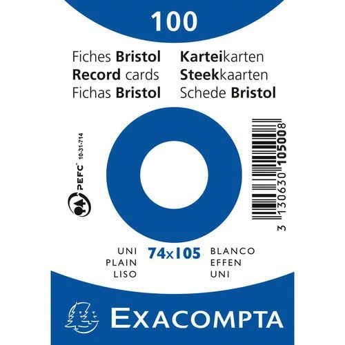 Exacompta Paquet 100 Fiches Sous Film Bristol Uni Non Perforé 74x105mm 3 Exacompta Paquet 100 Fiches Sous Film Bristol Uni Non Perforé 74x105mm
