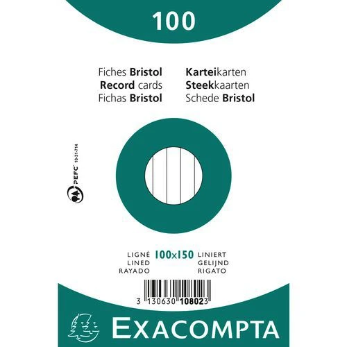 Exacompta Paquet 100 Fiches Bristol Ligné Non Perforé 75x125mm 3 Exacompta Paquet 100 Fiches Bristol Ligné Non Perforé 75x125mm