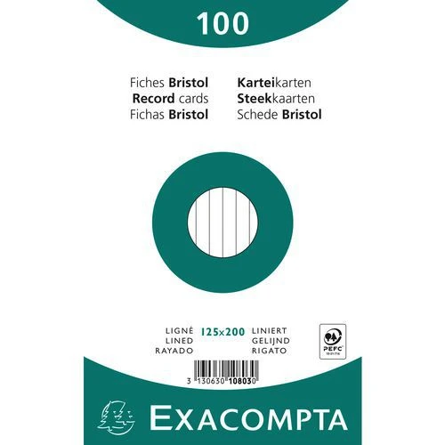 Exacompta Paquet 100 Fiches Sous Film - Ligné Non Perforé - 125x200mm 3 Exacompta Paquet 100 Fiches Sous Film - Ligné Non Perforé - 125x200mm