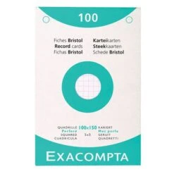 Exacompta Étui De 100 Fiches - Bristol Quadrillé 5x5 Perforé 100x150mm