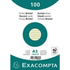 Exacompta Paquet 100 Fiches Bristol Ligné Non Perforé 148x210mm