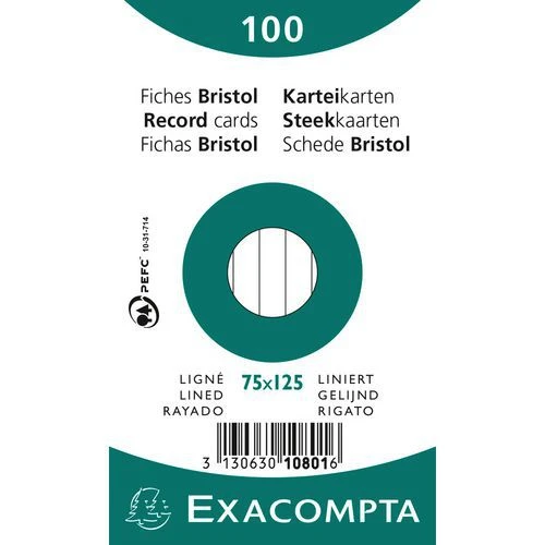 Exacompta Paquet 100 Fiches Bristol Ligné Non Perforé 75x125mm 4 Exacompta Paquet 100 Fiches Bristol Ligné Non Perforé 75x125mm – Image 2