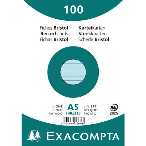 Exacompta Paquet 100 Fiches Bristol Ligné Non Perforé 148x210mm 4 Exacompta Paquet 100 Fiches Bristol Ligné Non Perforé 148x210mm – Image 2