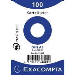 Exacompta Paquet 100 Fiches Sous Film Bristol Uni 55x74mm -Bureau Produits Magasin AIG3600434