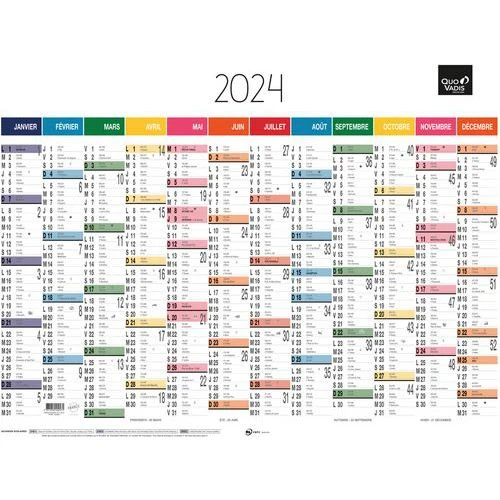 Calendrier Annuel Horizontal Arc En Ciel - Année 2024 - Quo Vadis 3 Calendrier Annuel Horizontal Arc En Ciel - Année 2024 - Quo Vadis