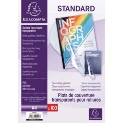Exacompta Couverture Reliure PVC Cristal 20x100e - A4 - Lot De 100 Pièces