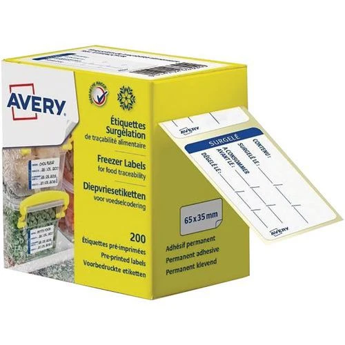 Etiquettes Surgélation Traçabilité Alimentaire Pré-imprimée - Lot De 200 - Avery 3 Etiquettes Surgélation Traçabilité Alimentaire Pré-imprimée - Lot De 200 - Avery