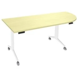 Table Plateau Pivotant Avel Avec Angle Intégré Pied Blanc Sur Roulettes