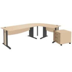 Pack Bureau Droit Quatuor Pied L Bois + Angle 90°+ Bureau Droit + Caisson Mobile -Bureau Produits Magasin AIG6480760