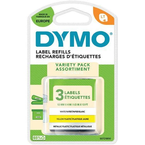 Ruban D'étiquettes Adhésives LetraTag - Assortiment 3 Rubans - Dymo 3 Ruban D'étiquettes Adhésives LetraTag - Assortiment 3 Rubans - Dymo
