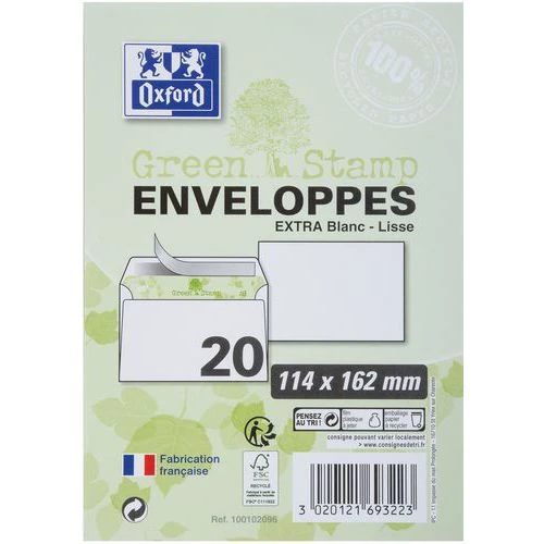 Enveloppes 90g Auto Adhésives Recyclées - Oxford 3 Enveloppes 90g Auto Adhésives Recyclées - Oxford