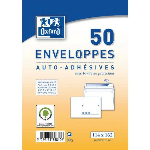 Enveloppes 114x162 80g Autocollantes La Poste - Oxford 3 Enveloppes 114x162 80g Autocollantes La Poste - Oxford