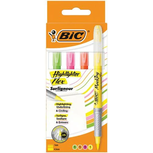 Surligneur BIC Highlighter Grip Flex - Coloris Assortis - Pochette De 4 4 Surligneur BIC Highlighter Grip Flex - Coloris Assortis - Pochette De 4 – Image 2