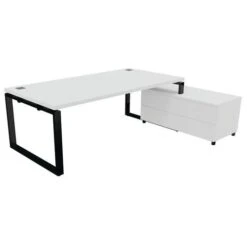 Bureau Droit Avec Meuble De Service - Pied Noir - Buronomic